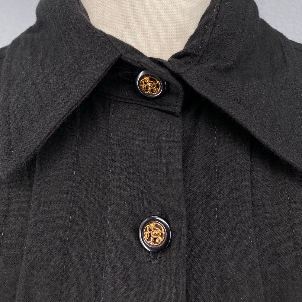Vtg 80s 90s Two Potato Button Down Tie Back Short Sleeve Maxi Dress XS Black NOS - Picture 8 of 16